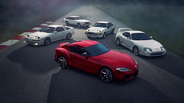 A collection of Toyota Supra generations.