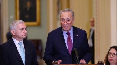 US Senate Minority Leader Chuck Schumer speaks during a press conference with other Democratic leaders on Capitol Hill in Washington, DC on October 22, 2019.