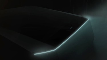 A teaser image of the upcoming Tesla pickup truck.