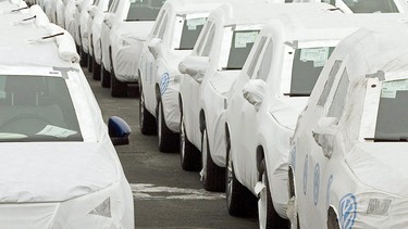 Imported Volkswagens sit at Autoport, one of North America's largest vehicle processing and trans-shipment facilities, in Eastern Passage, N.S. on Wednesday, Feb. 11, 2009.