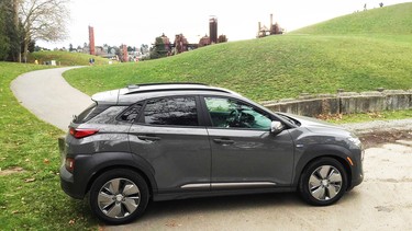 The 2019 Hyundai Kona EV at Seattle's iconic Gas Works Park, that features the remnants of the Seattle Gas Light Company gasification plant that supplied power to the city from 1906 to 1956.