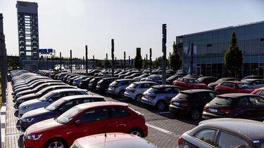 Second hand Audi passenger cars stand on display at an Audi dealership on May 8, 2018 in Berlin, Germany.
