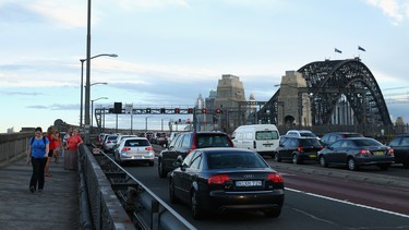 In this file photo, traffic is gridlocked due to the closure of the Western Distributor because of a fire at Baranagroo on March 12, 2014 in Sydney, Australia.