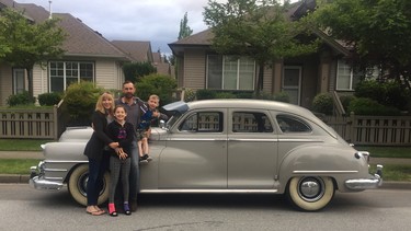 The Jacobsen family ready for their extended road trip in their 1948 Chrysler New Yorker.