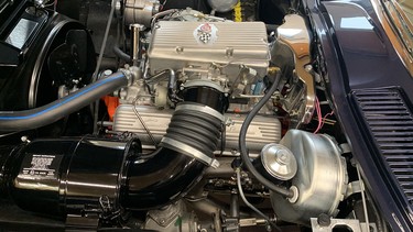 Rare factory fuel injection under the hood of the rare 1963 Corvette sport coupe.