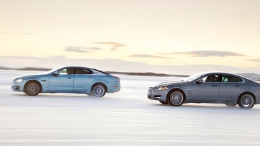 The 2013 Jaguar XF sedan AWD prototype testing in northern Sweden