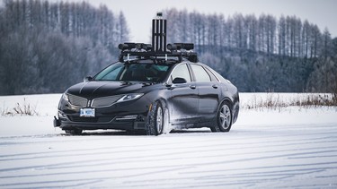 The University of Waterloo's "Autonomoose" self-driving Lincoln MKZ hybrid, testing in Ontario
