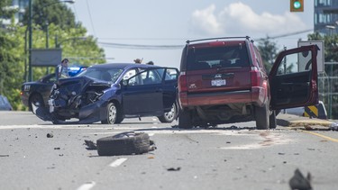 A three-car crash injured several people at West 70th and S.W. Marine drive in Vancouver, BC, June 14, 2015.