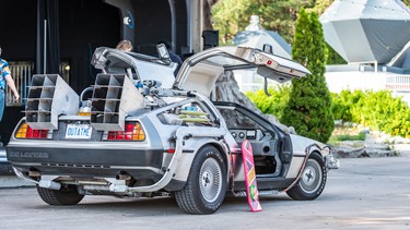 A DeLorean time machine replica at Oblivion II in 2019