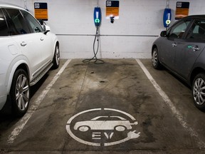 An electric vehicle charging parking spot in Vancouver