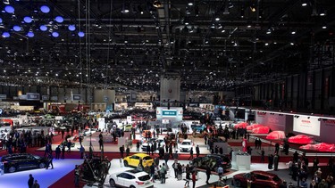 This file photo taken on March 3, 2015 shows a general view taken during the official press day at the 85th Geneva International Motor Show at the Palexpo fairground in Geneva.