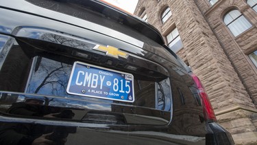 One of Ontario Premier Doug Ford's vehicles sits parked at the Ontario Legislature sporting a new licence plate in Toronto on Thursday February 20, 2020.