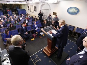 President Donald Trump speaks during a coronavirus task force briefing at the White House, Sunday, March 22, 2020, in Washington.