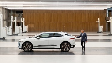 Julian Thomson with the I-Pace electric SUV at Jaguar's new design studio in Gaydon.