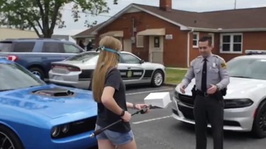 15-year-old rally driver delivers doughnuts while doing donuts in Dodge Challenger