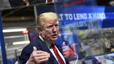US President Donald Trump speaks during a tour at the Ford Rawsonville Plant that has been converted to making personal protection and medical equipment in Ypsilanti, Michigan on May 21, 2020.