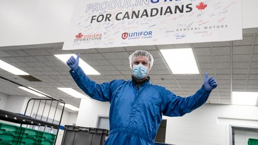 GM Canada president Scott Bell in the Oshawa Operation's mask department.