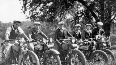 A band of early speed enthusiasts aboard their modified Harley-Davidsons appear in the new Motorbooks publication Ton Up! A Century of Cafe Racer Speed and Style by Paul d’Orleans.