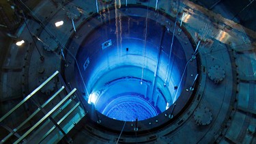 FILE PHOTO: The open reactor with fuel rods are seen in water pool inside nuclear power plant Muehleberg during a yearly revision