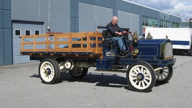 Paul Carter at the wheel of his newly restored 1909 Packard three-ton truck – the oldest known Packard truck.