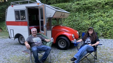 Bill Furlong and Sandra Paeseler with the Super Bugger Volkswagen mini motorhome.