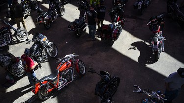 Motorcycles sit parked at the Buffalo Chip during the 80th Annual Sturgis Motorcycle Rally in Sturgis, South Dakota on August 9, 2020.