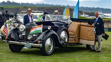 Nigel Matthews, at right, in his element, judging the Maharaja Rolls-Royce and Bentley Class at the Pebble Beach Concours d'Elegance in 2018.