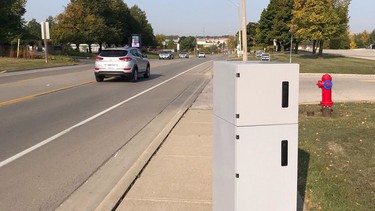 A photo radar speed camera in Hamilton, Ontario installed October 2020