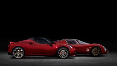 2020 Alfa Romeo 4C Spider 33 Stradale Tributo alongside the legendary 1967 33 Stradale