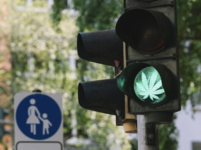 traffic light with green Marijuana or cannabis sign