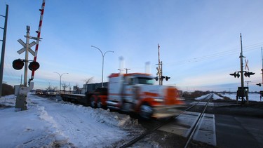 The railway crossing on Preston Avenue is one of the crossings that is being looked at by the city for a possible overpass to alleviate railway issues. Photo taken in Saskatoon on Thursday, January 7, 2021.