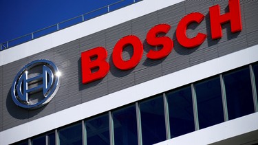 The Robert Bosch logo at the company's research and development centre Campus Renningen during a guided media tour in Renningen, Germany,