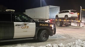 A Northumberland OPP SUV with one of three stolen vehicles recovered, seized after a report from York Regional Police, February 7, 2021.