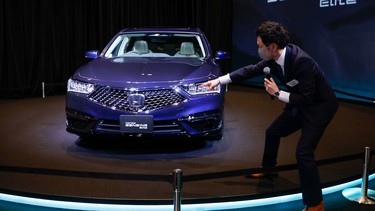 The Honda Legend sedan equipped with Level 3 autonomous driving technology is seen during an unveiling in Tokyo, Japan March 4, 2021.