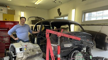 With no mechanical background, Jeff Mah was in his late 30s when he decided to tackle an automotive restoration project with the purchase of a 1953 Chrysler Imperial. One of his major projects has been fabricating one half of the bell housing, seen mounted in this image, on the upper left side of the powerplant.