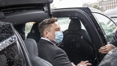 Tesla head Elon Musk leaves after a meeting with the leadership of German Christian Democrats CDU/CSU Bundestag faction on September 02, 2020 in Berlin, Germany.