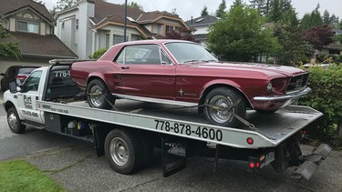 Bruce Hitchen’s 1967 Mustang arrives for the restoration he will document on his Center Lane Youtube channel.