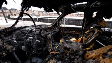 Interior of a torched tow truck from Feb. 2020.