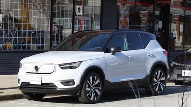 The Volvo XC40 Recharge on a Saturday morning in Edgemont Village on Vancouver's North Shore.