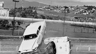 Canadian Hell Drivers do a crash dive with a 1955 Oldsmobile.