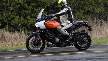 David Booth rides the all-new Harley adventurer tourer on roads in and around Cobourg, Ontario.