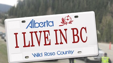 Some B.C. residents have resorted to bumper stickers explaining why they have Alberta plates amid local travel restrictions.