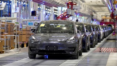 Tesla's China-made Model 3 vehicles are seen during a delivery event at its factory in Shanghai, China January 7, 2020.