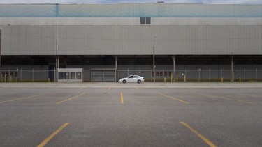 Empty parking lots can be seen outside the Windsor Assembly Plant as the chip shortage continues to effect production, on Thursday, May 6, 2021.