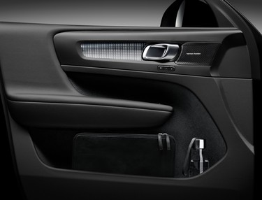 The Volvo XC40 Recharge’s elegantly ergonomic interior includes extra-large door storage pockets.