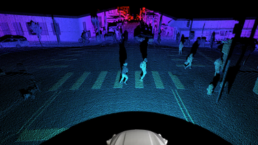 Argo Lidar point cloud shows a busy city street in the Strip District