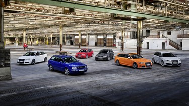 From left to right: Audi RS 4 Avant (Typ B7), Audi RS 2 Avant, Audi RS 4 Avant (Typ B5), Audi RS 6 Avant (Typ C5), Audi RS 4 Avant (Typ B8), Audi RS 6 Avant (Typ C6)