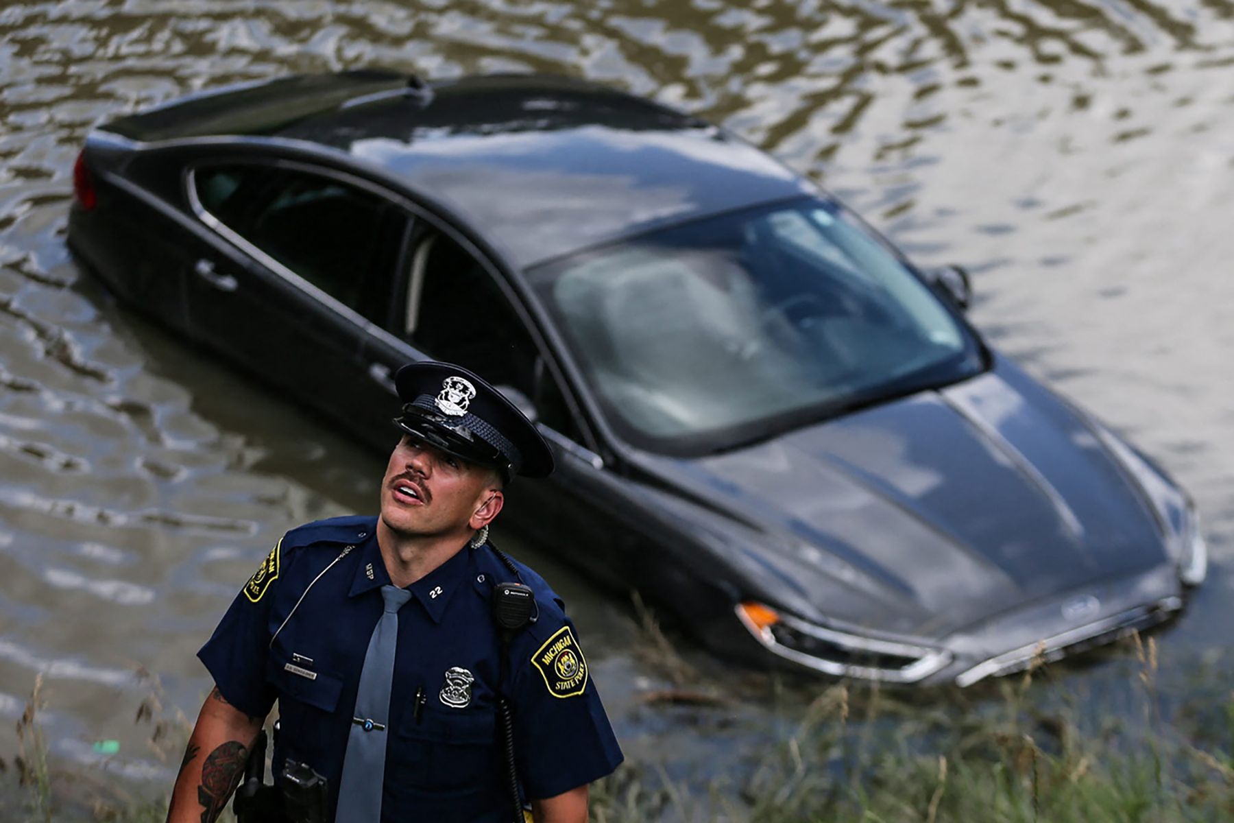 Watch Stellantis shipping yard floods during Detroit rainstorm Driving