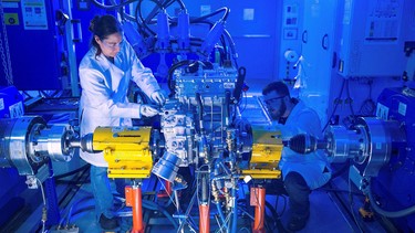 GM engineers test the 'Ultium Drive' unit in the dyno chamber at the General Motors Propulsion Systems Center in Pontiac, Michigan.