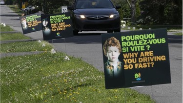 Signs implore drivers to slow down on Jasper Road in Beaconsfield, following complaints from residents.